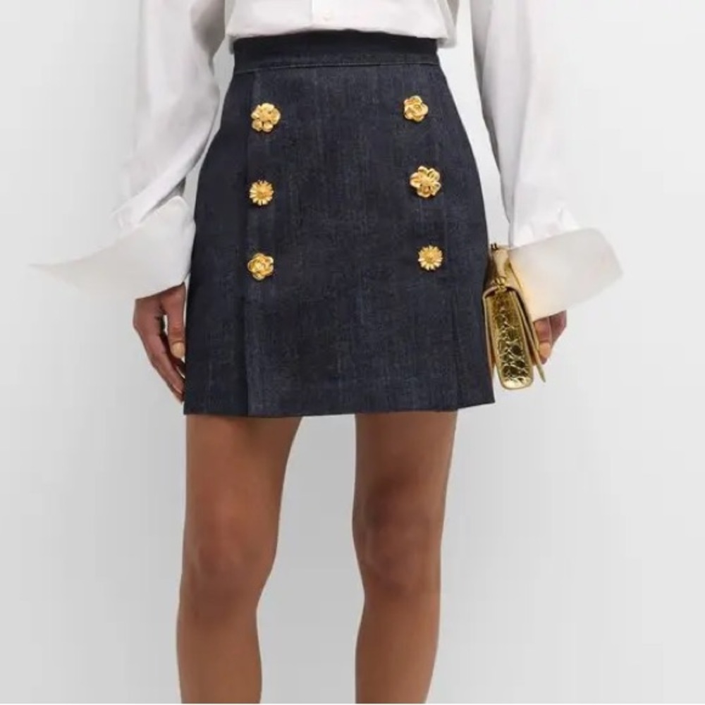 Adam Lippes Flower Button Denim Skirt